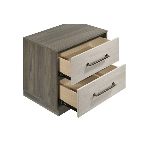 English Elm 2-drawer Nightstand Floating Base Grey Oak Melamine Finish Antique Nickel Hardware B016P460455