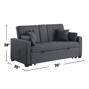 English Elm Linen Convertible Sleeper Loveseat with USB Ports, Cup Holders & Storage Pockets — Dark Gray Comfort B016S00047