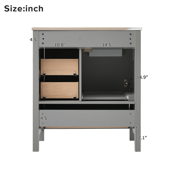 English Elm 30" Gray Bathroom Vanity with Ceramic Sink, Solid Wood Frame, Soft-Close Door & 3 Drawers for Organized Style N729P177787E