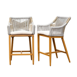English Elm Bar Stools Set Of 2 - Modern Boho Style Counter Height Chairs With Cushions For Patio & Kitchen W1859P197308