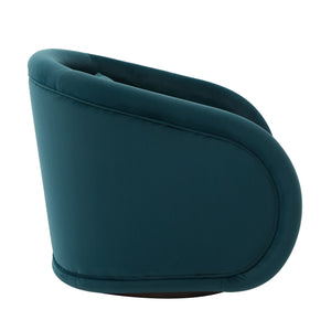 English Elm Swivel Barrel Chair Pumpkin Sculptural Velvet Upholstered with Walnut Wood Round Base Teal W3244P427742