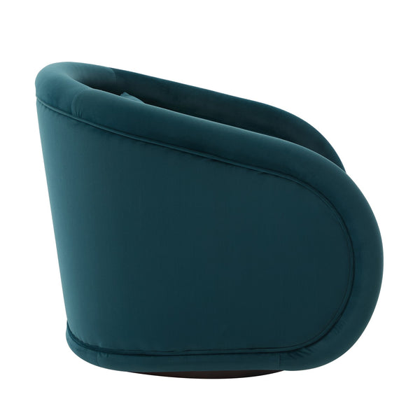 English Elm Swivel Barrel Chair Pumpkin Sculptural Velvet Upholstered with Walnut Wood Round Base Teal W3244P427742