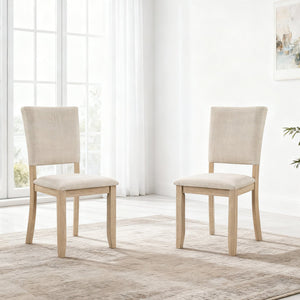 English Elm Dining Chairs Set of 4 Bentwood Rubberwood Scandinavian Style with Linen Padded Seat W1998P324480