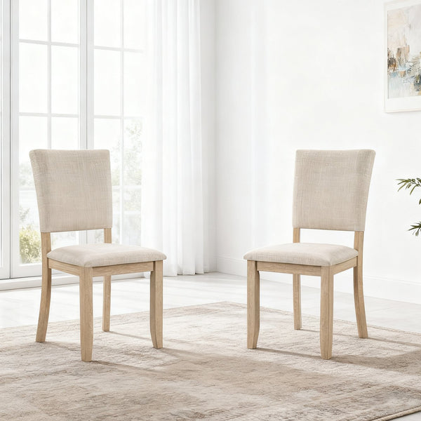 English Elm Dining Chairs Set of 4 Bentwood Rubberwood Scandinavian Style with Linen Padded Seat W1998P324480
