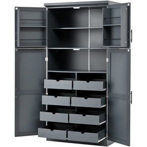 English Elm [assembly Included] Topmax Shaker Pantry Cabinet Tall Mdf Kitchen Storage with Pull-out Trays Gray SP000099AAE