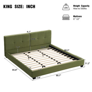 English Elm Christopher Knight Home® - King Size Velvet Bed Frame - Luxurious Olive Green Upholstered Platform Bed With Curved Headboard N757P235227A