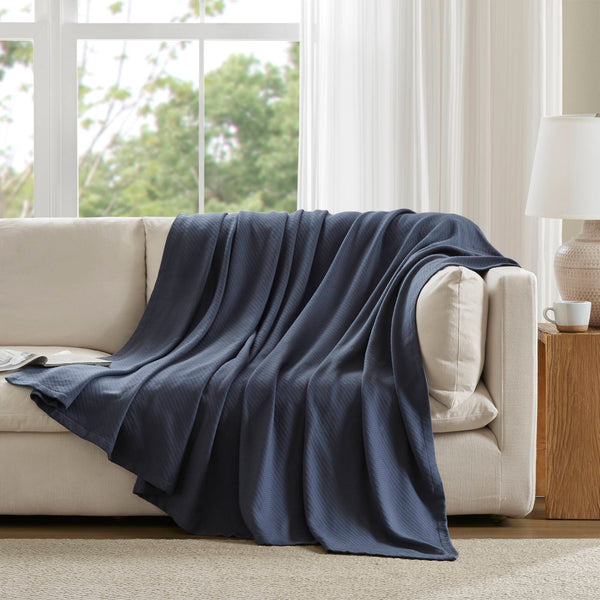 JLA Home Madison Park - Blanket crafted from Liquid Cotton for ultra-soft, breathable, OEKO‑TEX certified comfort and durability Navy MP51N-8380