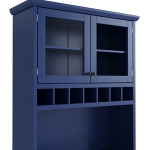English Elm Topmax Farmhouse Buffet Hutch with Wine Rack Shaker Glass Pantry Cabinet Blue N717P327043C