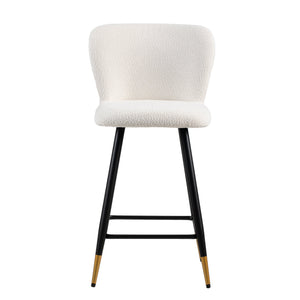 English Elm Christopher Knight Home® - 25.79'' Modern Barstool with Soft White Fabric Seat, Ergonomic Curved Back, Black Metal Legs with Gold Tips N780P228983W