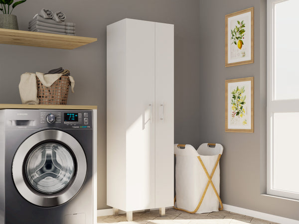 English Elm Bacoa Tall Utility Cabinet with Broom Storage and Five Shelves for Laundry Rooms B097S00237