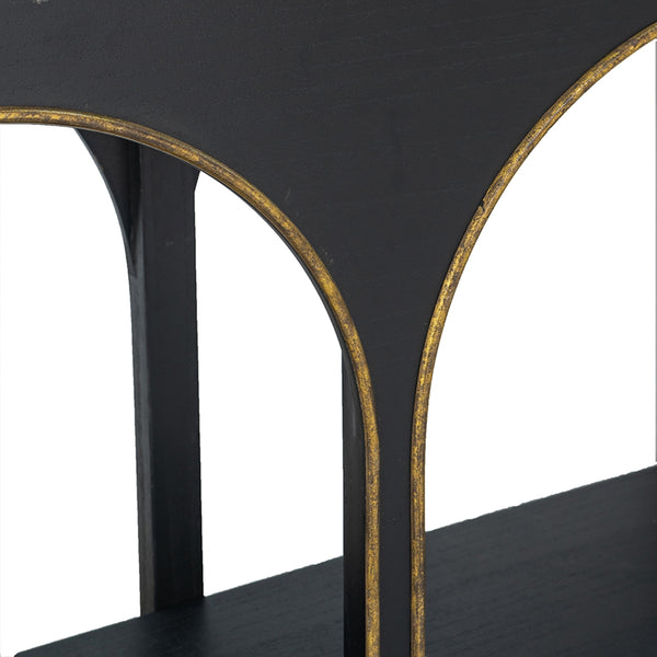 English Elm 47.2x15.7x31.9" Matte Black Wood Console Table with Arched Legs Gold Accents Shelf W2078P476728