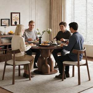 English Elm 59-inch Solid Oak Round Dining Set Wabi-sabi Style with Glass Lazy Susan 4 Chairs W2700S00136