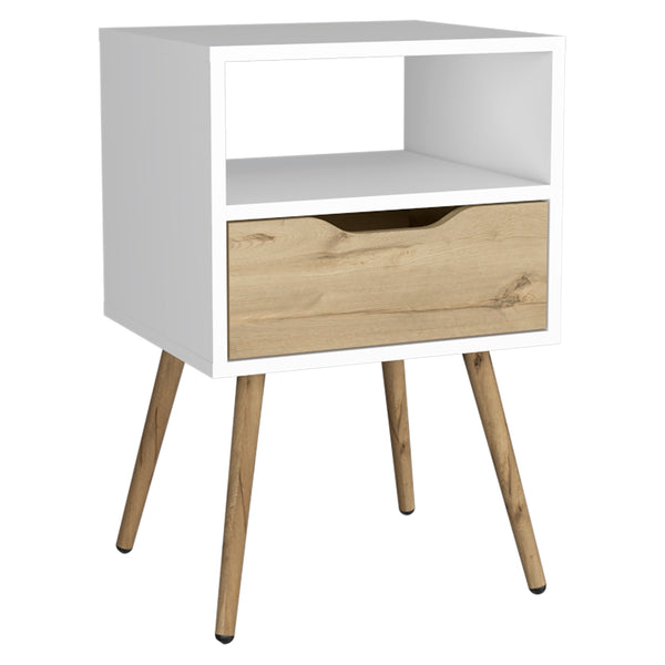 English Elm Allie Nightstand with Superior Top, Open Shelf & Drawer — Modern White-Light Oak Accent Table Multicolor 20 L x 18 W x 7 H B128P148652