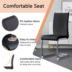 English Elm Table And Chair Set - Modern Marble Pattern Dining Set With 6 Comfortable Black Pu Chairs, 71"X35.4" W1151S02116-GIGA