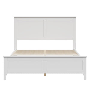 English Elm Modern Pine Wood Full Platform Bed Slatted Headboard Minimalist Bedroom Frame White N701P407155K