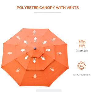 English Elm Outsunny 9Ft Orange Patio Umbrella With Crank, 3-Tier Venting For Deck & Lawn Shade, Easy Tilt W2225P174162-GIGA
