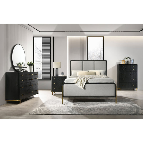 English Elm Anser Black 3-Drawer Nightstand with Wire-Brushed Finish, Gold Legs & Ball Knobs — Elegant Storage Solution B062P299882