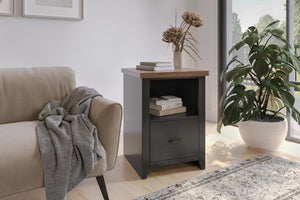 English Elm 22 22 inch One-Drawer File Cabinet in Black & Whiskey Finish — Farmhouse Poplar, Fully Assembled, Oil-Rubbed Bronze Hardware, Versatile Storage B108P160153