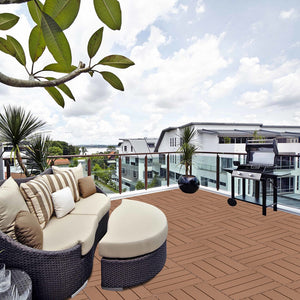 English Elm Plastic Interlocking Deck Tiles Slatted Wood Look Outdoor Patio Poolside Flooring 44 Pack W2882P204560