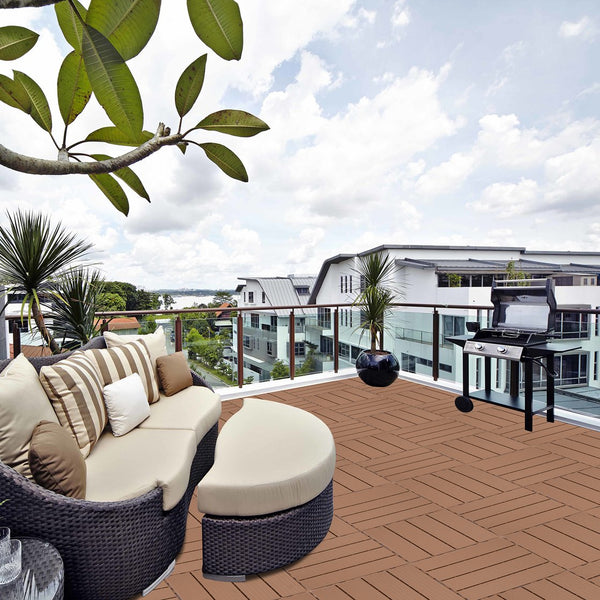 English Elm Plastic Interlocking Deck Tiles Slatted Wood Look Outdoor Patio Poolside Flooring 44 Pack W2882P204560