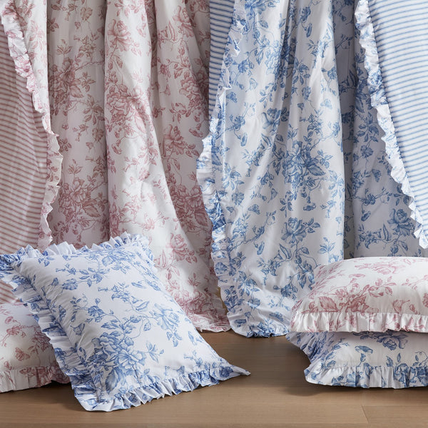 JLA Home Madison Park Essentials - 5 Vintage Coquette Comforter Set with Ruffle Trim, Reversible Stripe, OEKO‑TEX Microfiber for Charming Bedrooms Blue MPE10-1166
