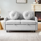 English Elm 54.7" Multiple Adjustable Positions Sofa Bed Stylish Sofa Bed With A Button Tufted Backrest, Two Usb Ports and Four Floral Lumbar Pillows For Living Room, Bedroom,Or Small Space, Light Grey