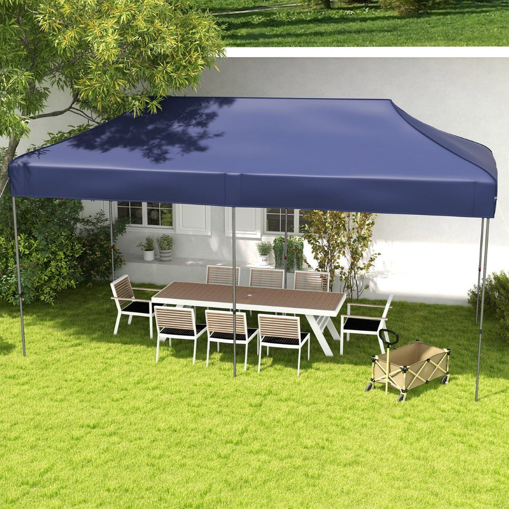 English Elm Outsunny 10' X 20' Pop Up Canopy Tent With Adjustable Heights, Easy Setup, Wheeled Carry Bag, Dark Blue W2225P200837-GIGA