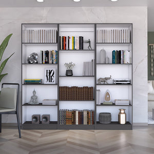 English Elm Bartow 3-Piece Modern Bookcase Set - Stylish Matt Gray & White Storage Solution For Living Rooms B070S00286