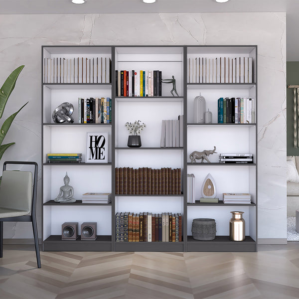English Elm Bartow 3-Piece Modern Bookcase Set - Stylish Matt Gray & White Storage Solution For Living Rooms B070S00286
