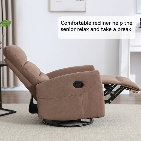 English Elm Manual Swivel Rocker Recliner Fabric Chair with 360 Degree Rotation for Living Room W3224P289292