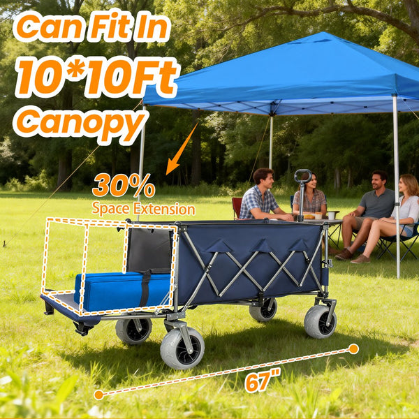 English Elm 67in Heavy Duty Utility Wagon with Extendable Tailgate and All Terrain Wheels 500lb Capacity Blue Gray W2932P417645