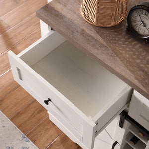 English Elm Farmhouse Wine Bar Cabinet with Independent Wine Rack, 3 Smooth Drawers, Thick Top, Rustic Buffet Sideboard W3151S00001