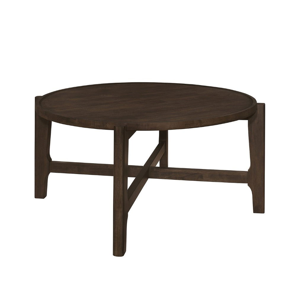 English Elm Round Solid Wood Coffee Table - Dark Brown Finish, Durable Design For Stylish Living Spaces & Gatherings B016P373111-GIGA