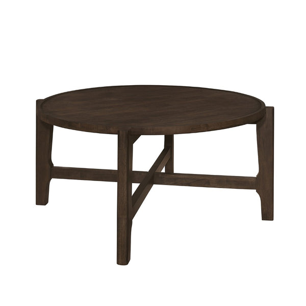 English Elm Round Solid Wood Coffee Table - Dark Brown Finish, Durable Design For Stylish Living Spaces & Gatherings B016P373111-GIGA
