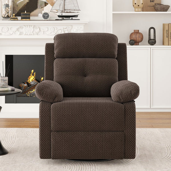 English Elm Small Rocker Swivel Recliner Chair with 360° Swivel, 30° Rocking and Adjustable 90–150° Recline Comfortability Chocolate T3623P380414
