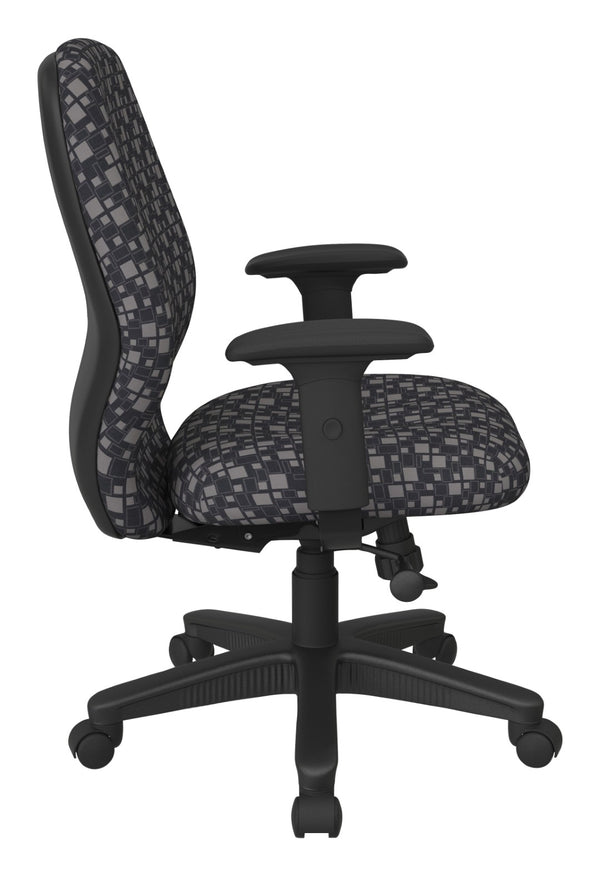 OSP Home Furnishings Mid Back Ergonomic Manager Chair with Synchro Tilt Lumbar Support and Padded Arms Steely 3121-K108
