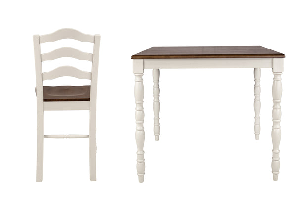 English Elm 5 5-Piece Counter Height Dining Set with Oak Top and White Legs, Ladder Back Chairs, Rustic Charm B089P389541