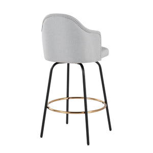 English Elm Contemporary Grey Fabric Swivel Counterstools with Black Steel and Gold Footrest Set B202S00150