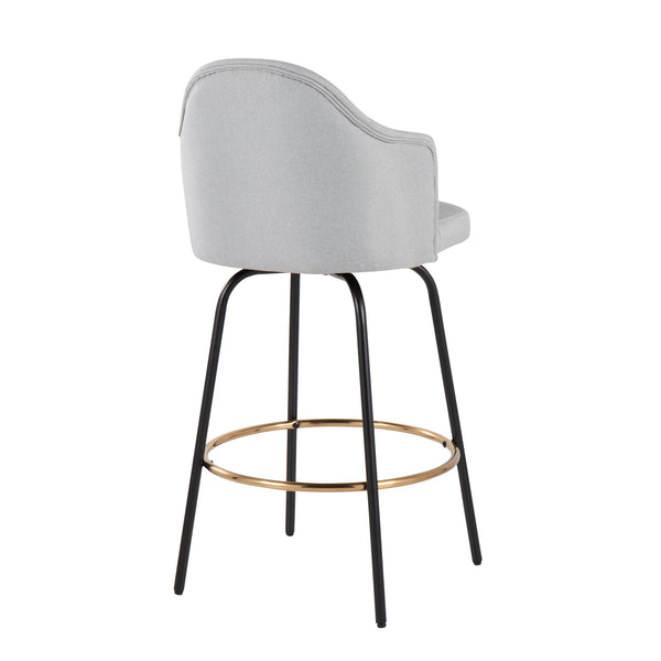 English Elm Contemporary Grey Fabric Swivel Counterstools with Black Steel and Gold Footrest Set B202S00150