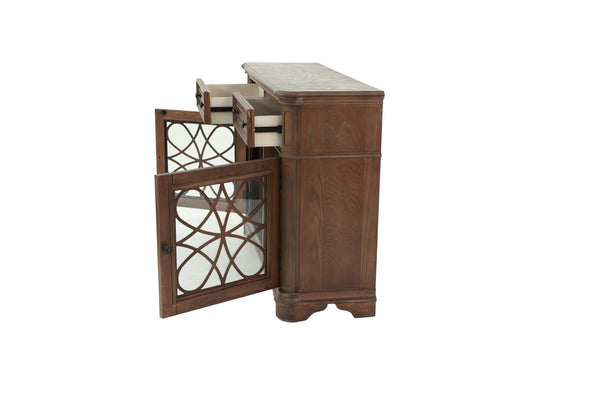 English Elm Traditional Elegant Server with Spacious Drawers and Cabinet Storage for Dining Room Organization and Style Oak 27 L x 44 W x 59 H B011P395600