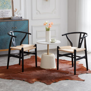 English Elm Two Wood Wishbone Dining Chairs Black Solid Beech & Ash Ergonomic Mid-Century Modern, Preassembled T3623P380676