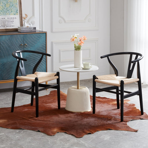 English Elm Two Wood Wishbone Dining Chairs Black Solid Beech & Ash Ergonomic Mid-Century Modern, Preassembled T3623P380676