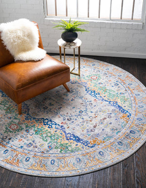 Unique Loom Austin Voce Machine Made Border Rug Light Gray, Blue/Gold/Green/Red/Pink 8' 0" x 8' 0"