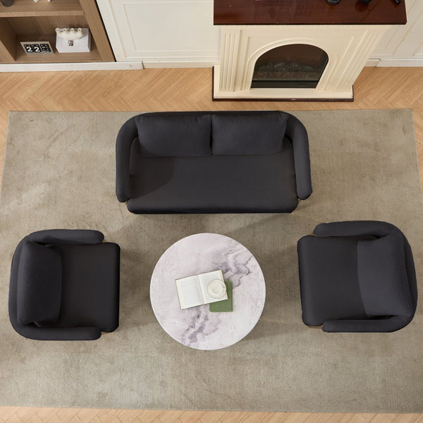 English Elm TS Modern decorative chair with teddy fleece upholstery, ergonomic sponge cushion and gold legs for luxe comfort and style Black+Gold W2311P364621