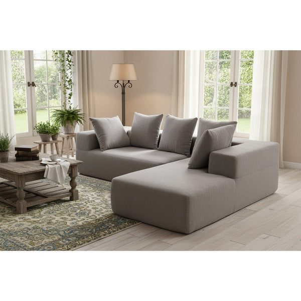 English Elm Full Foam Modular L-shaped Sectional Sofa Flannelette Upholstered with Five Throw Pillows Grey W3326S00023