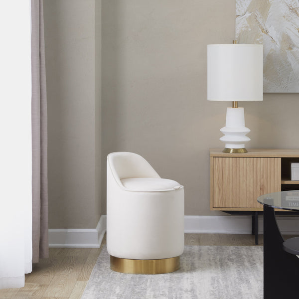 English Elm 18" Tufted Velvet Vanity Stool with 360 Swivel Base and Hidden Storage Compartment Cream B202P471497