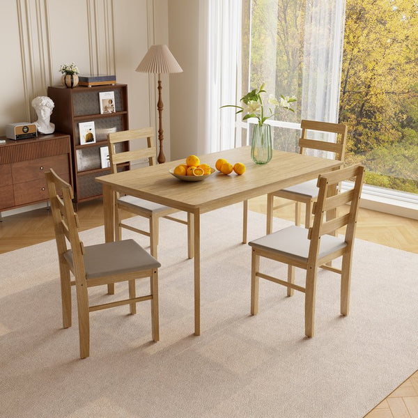 English Elm Original Solid Wood Dining Table and Chairs Set 5-Piece – Sturdy 275lb Capacity, Modern Rustic Design Natural Wood W395P316334