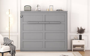 English Elm Queen Murphy Wall Bed with Dual Piston Mechanism Space Saving Mdf Cabinet Frame Gray LP000665AAE-2
