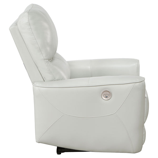 English Elm Dove Grey Leatherette Power Recliner with Usb Port and Channel Tufted Back B062P472600
