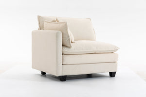 English Elm Modern Chenille Sectional Sofa with Chaise Lounge Solid Wood Frame Living Room Seating Antique White W2530P463105